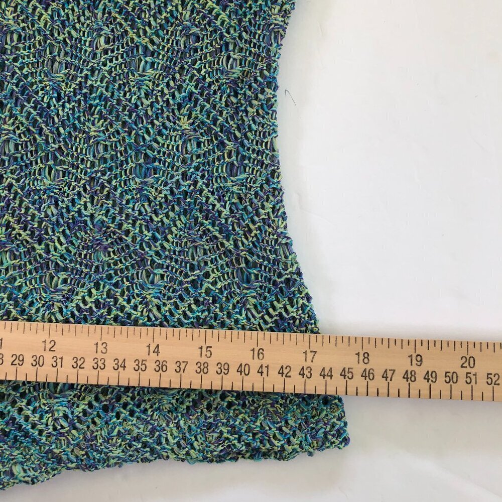 Vintage 90s Gantos Blue Open Knit Cardigan Sweater Medium Artsy Boho - Picture 13 of 14